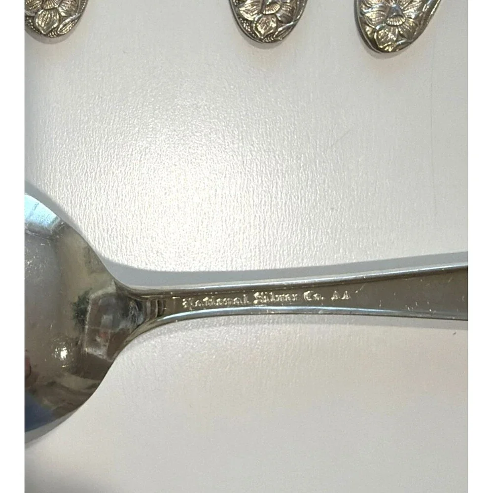 Set of 6 Art Deco 1935 Spoons in Narcissus by National Silver Co. AA Plain Backs